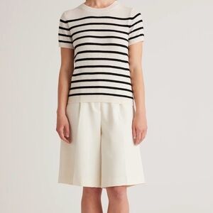 Quince Striped Short Sleeve Cashmere Sweater